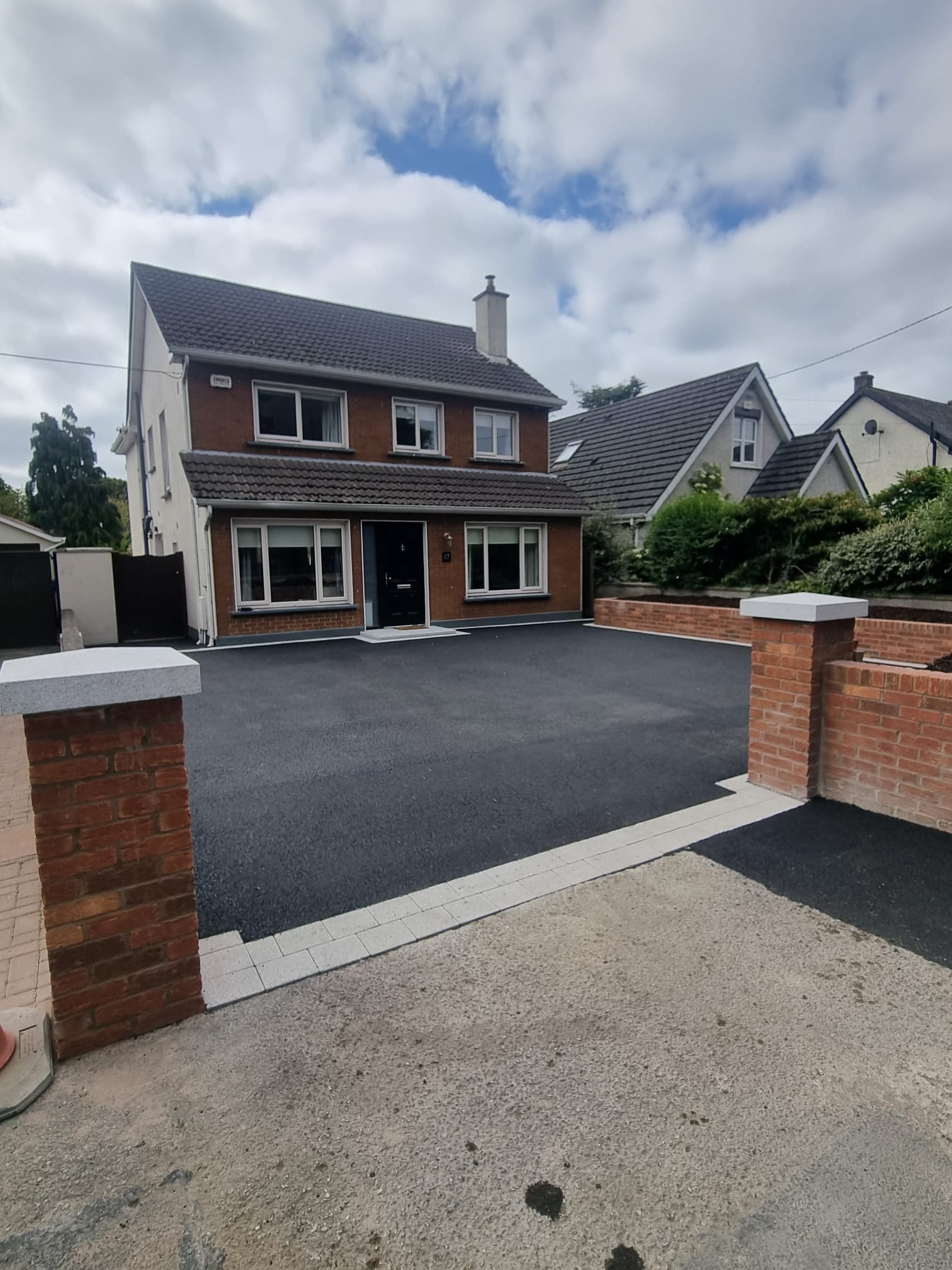 Tarmac Driveway with Brick Pillars
