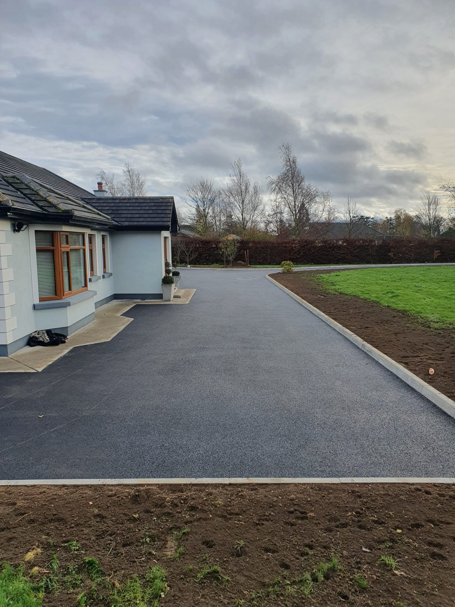 Tarmac Driveway with Kerbed Lawn