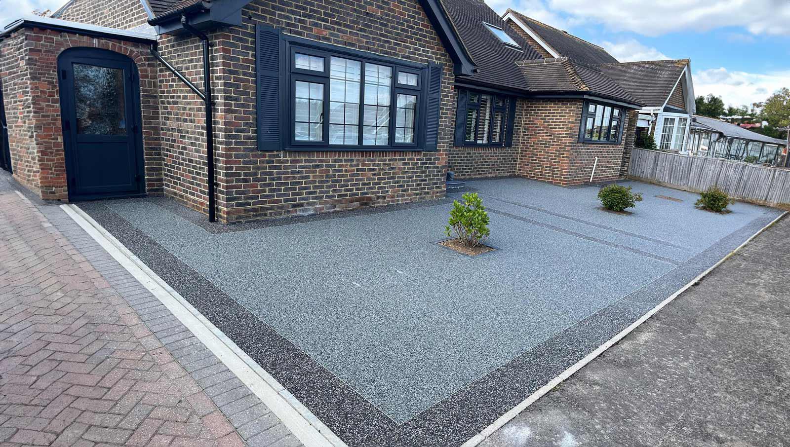 Grey resin bound driveway with a charcoal border at a Dublin home, a recent Delaney Tarmac install
